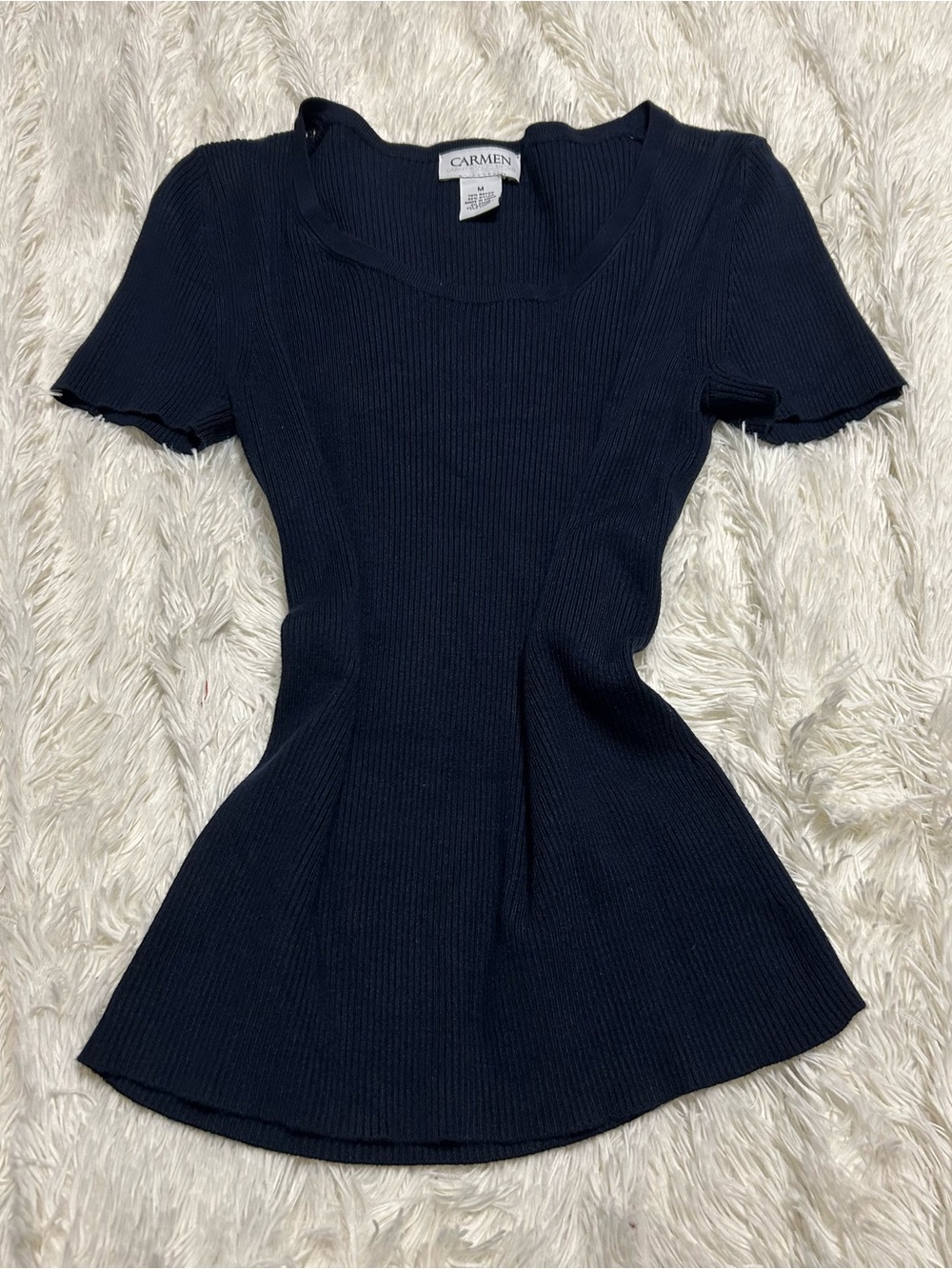 Blue Ribbed Short Sleeve